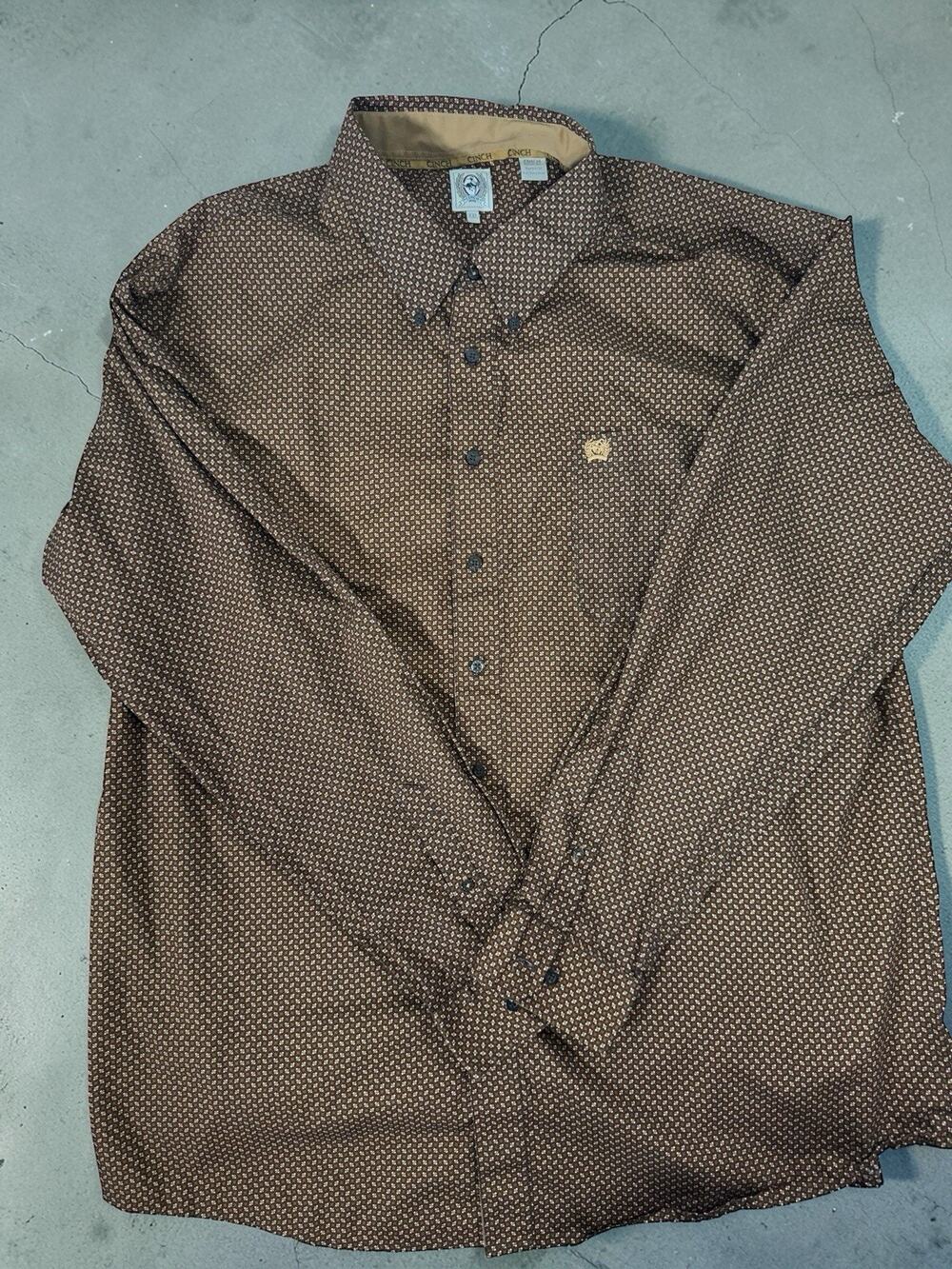 Cinch Shirt Men XXL Brown Button Up Western Cowboy Flip Cuff Geometric